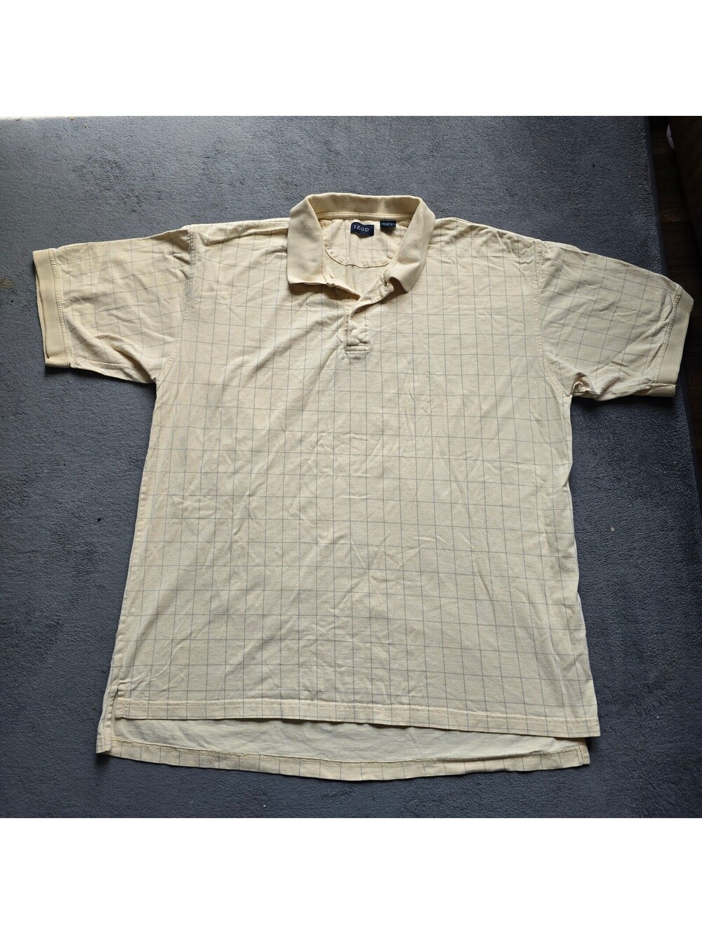 IZOD Mens Short Sleeve Polo Shirt XL Light Yellow Windowpane Grid Check